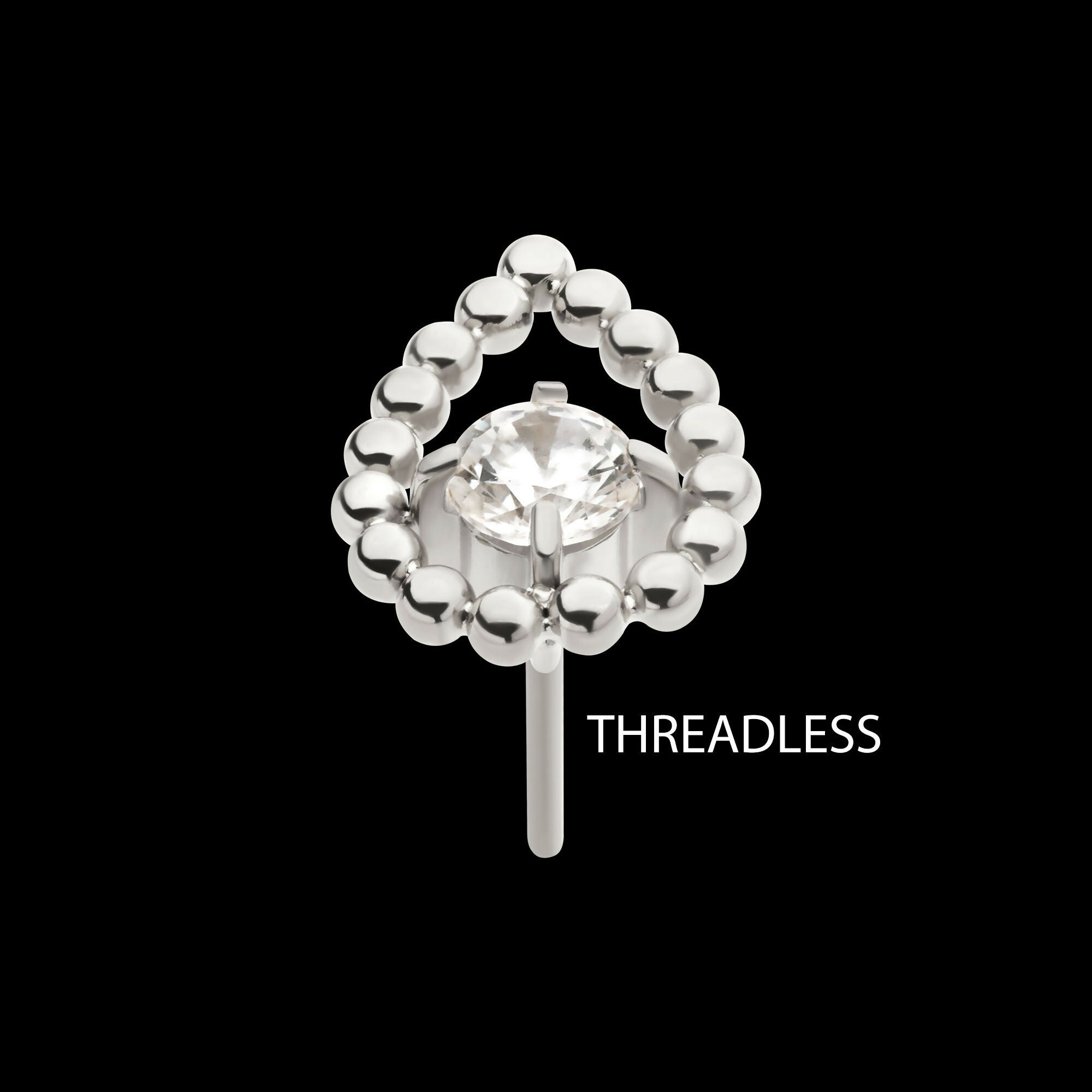 Titanium Threadless Hollow Teardrop Shape Beads with Prong Set CZ Top