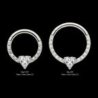 1mm CNC Set Full Clear CZ & Big Heart CZ Front Facing Hinged Segment Clicker Hoop Earring / Nosering – Titanium
