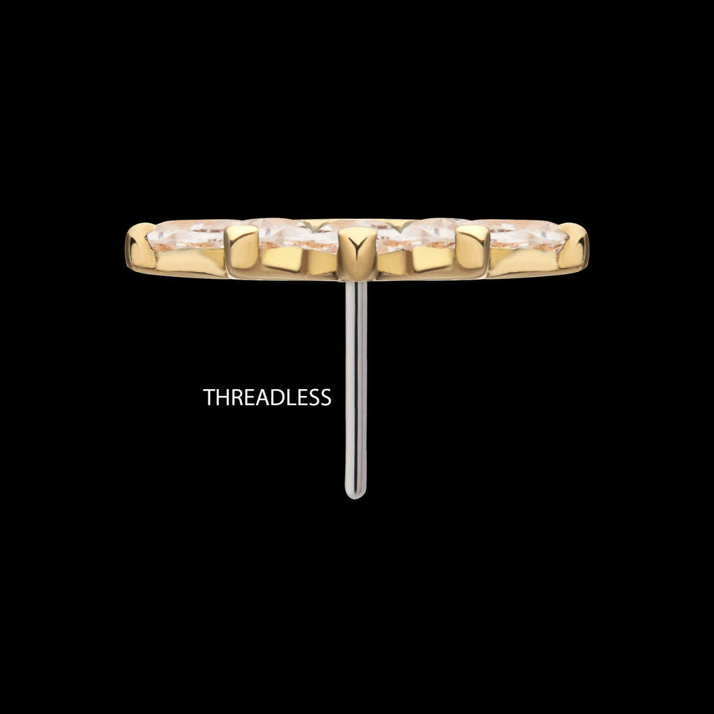 14Kt Gold Threadless Fan Shape Top with 5-Cluster Marquise Prong Gem