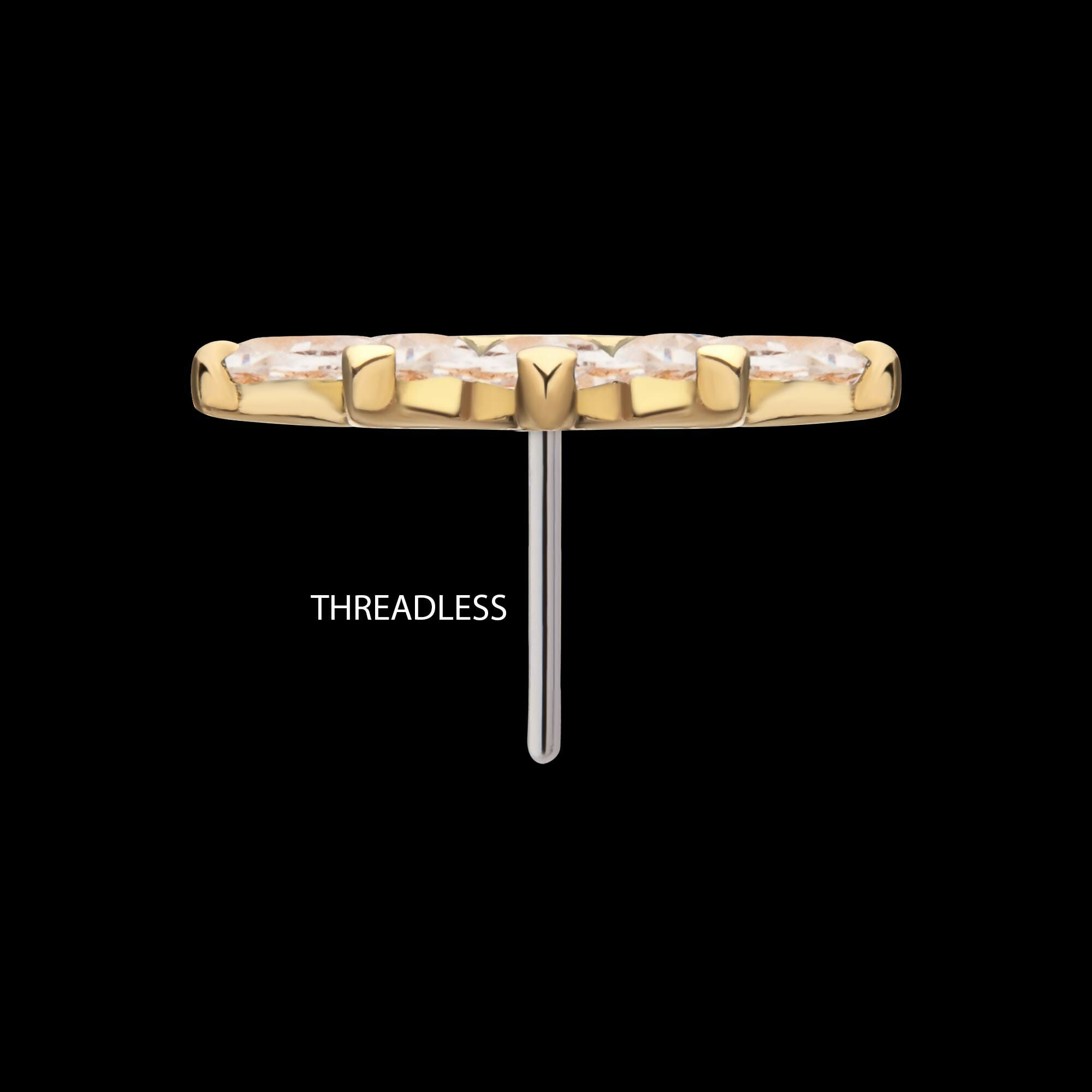 14Kt Gold Threadless Fan Shape Top with 5-Cluster Marquise Prong Gem