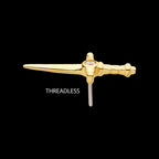 14Kt Gold Threadless Dagger Top with Bezel Gem/Opal