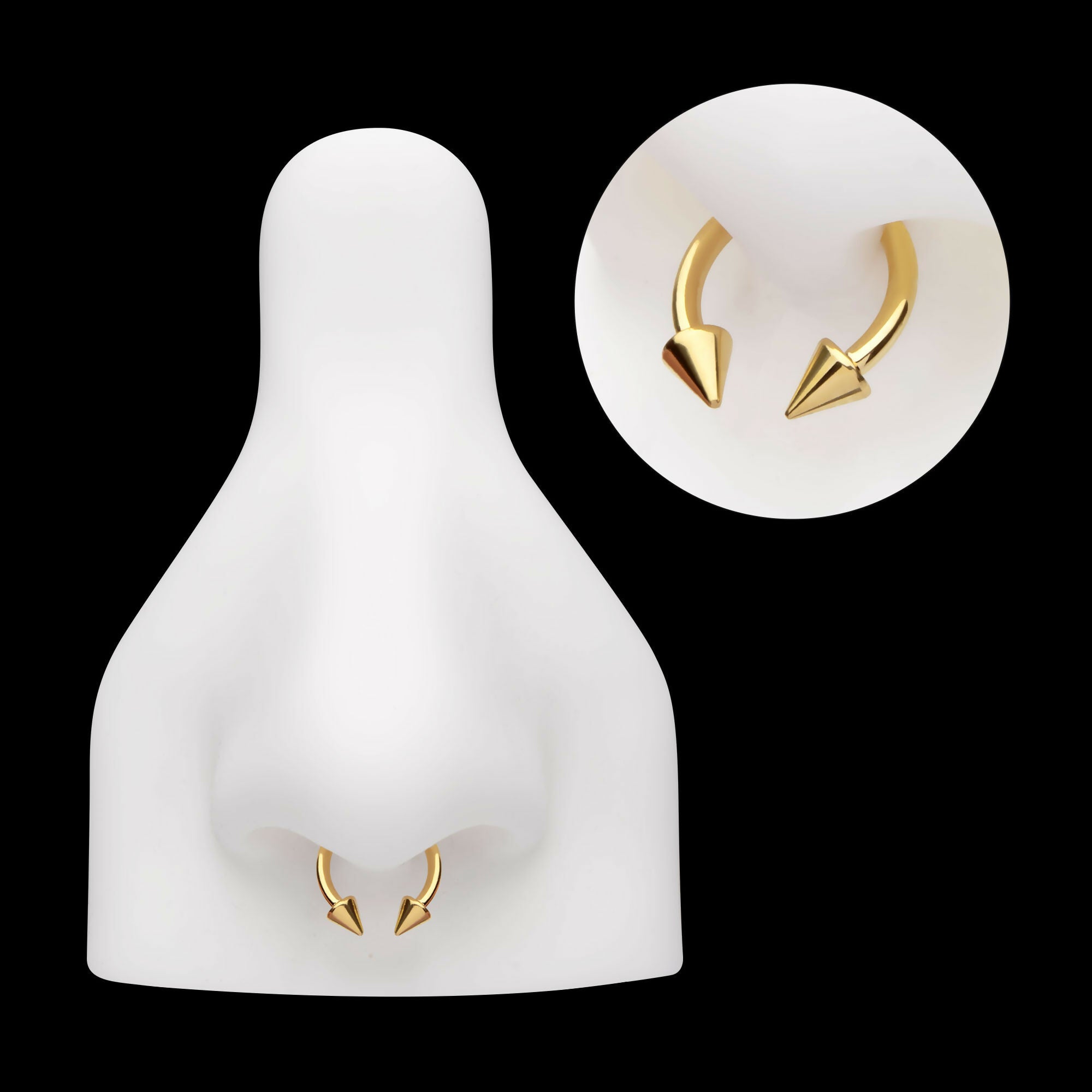 24Kt Gold PVD Titanium Internally Threaded Spike Ends Circular Barbell Earring / Nosering