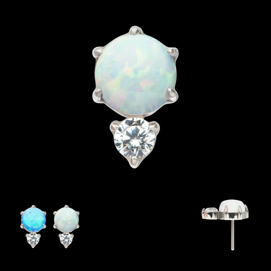 Threadless Prong Set Double Round Gem and Synthetic Opal Top