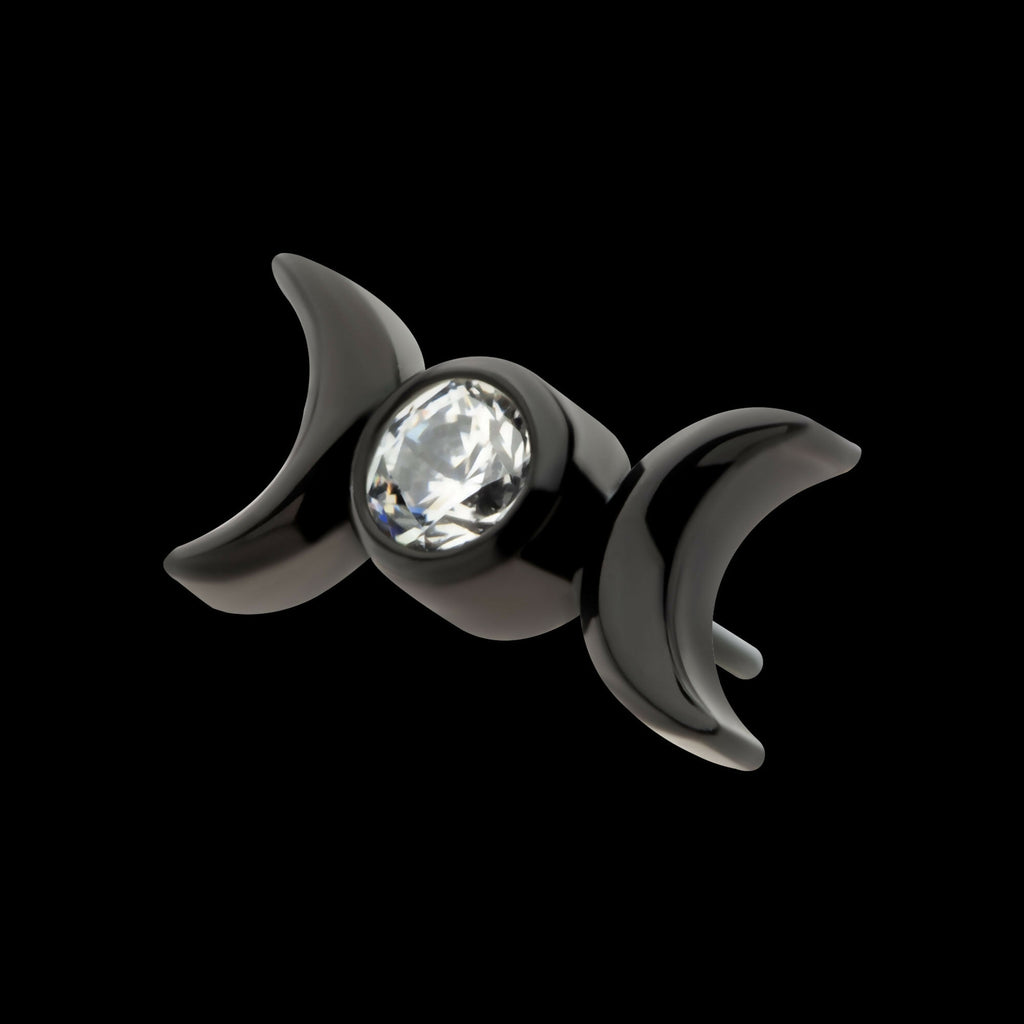 Black PVD Titanium Threadless Bezel Set CZ Triple Moon Phase Top