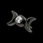 Black PVD Titanium Threadless Bezel Set CZ Triple Moon Phase Top