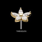 14Kt Gold Threadless Flower Top with 5 Petal Marquise Prong Set Gem