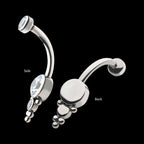Internally Threaded with Tri Bead Bezel Set CZ Cluster Navel Curve Earring / Nosering – Titanium