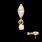 24KT Gold PVD Titanium Threadless Marquise Top with Prong Set Gem Dangle