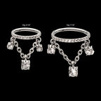 Pave Gem Hoop with Three Prong Set Gem Chain Dangle Hinged Segment Clicker Earring / Nosering – Titanium