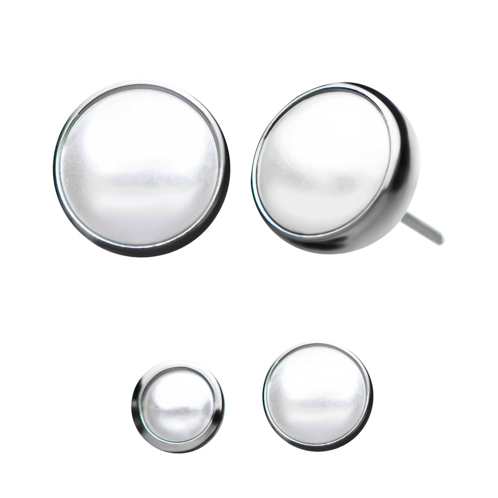 Bezel Set White Pearl Front Facing Flatback Stud Earring / Nosering - Titanium