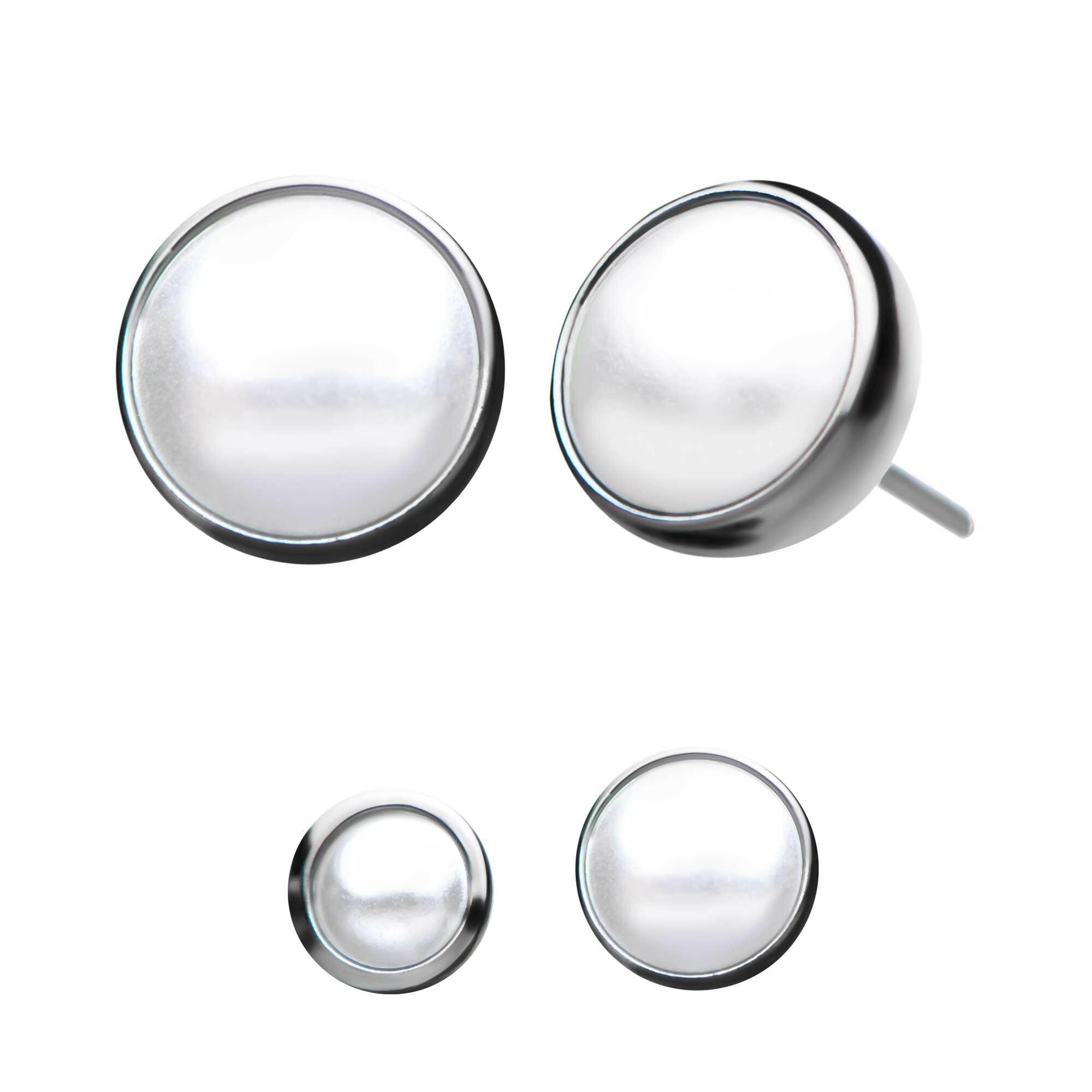 Bezel Set White Pearl Front Facing Flatback Stud Earring / Nosering - Titanium