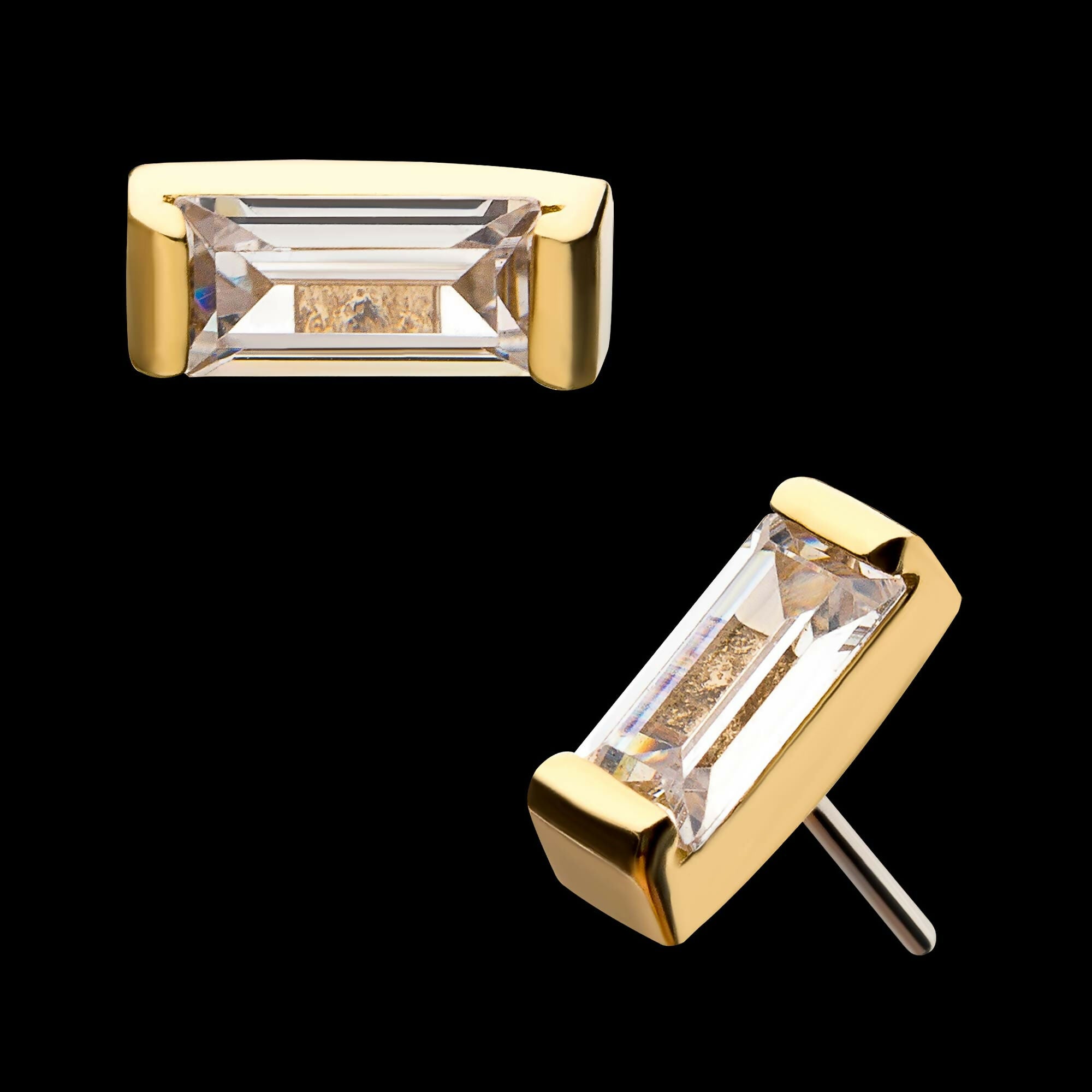 14Kt Yellow Gold Threadless with Rectangle Clear CZ Top