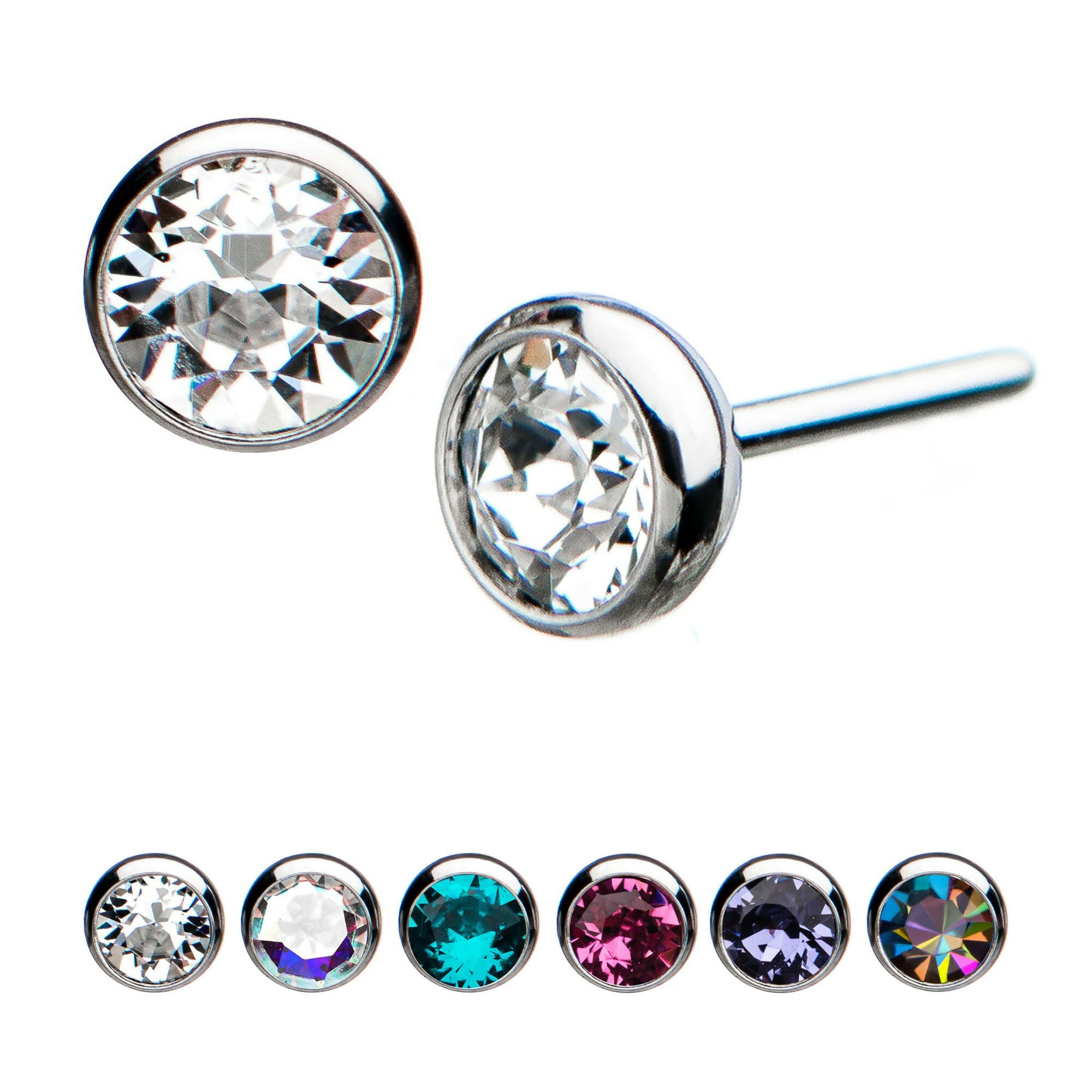 Bezel Set Swarovski Crystal Front Facing Flatback Stud Earring / Nosering - Swarovski Crystal in Titanium