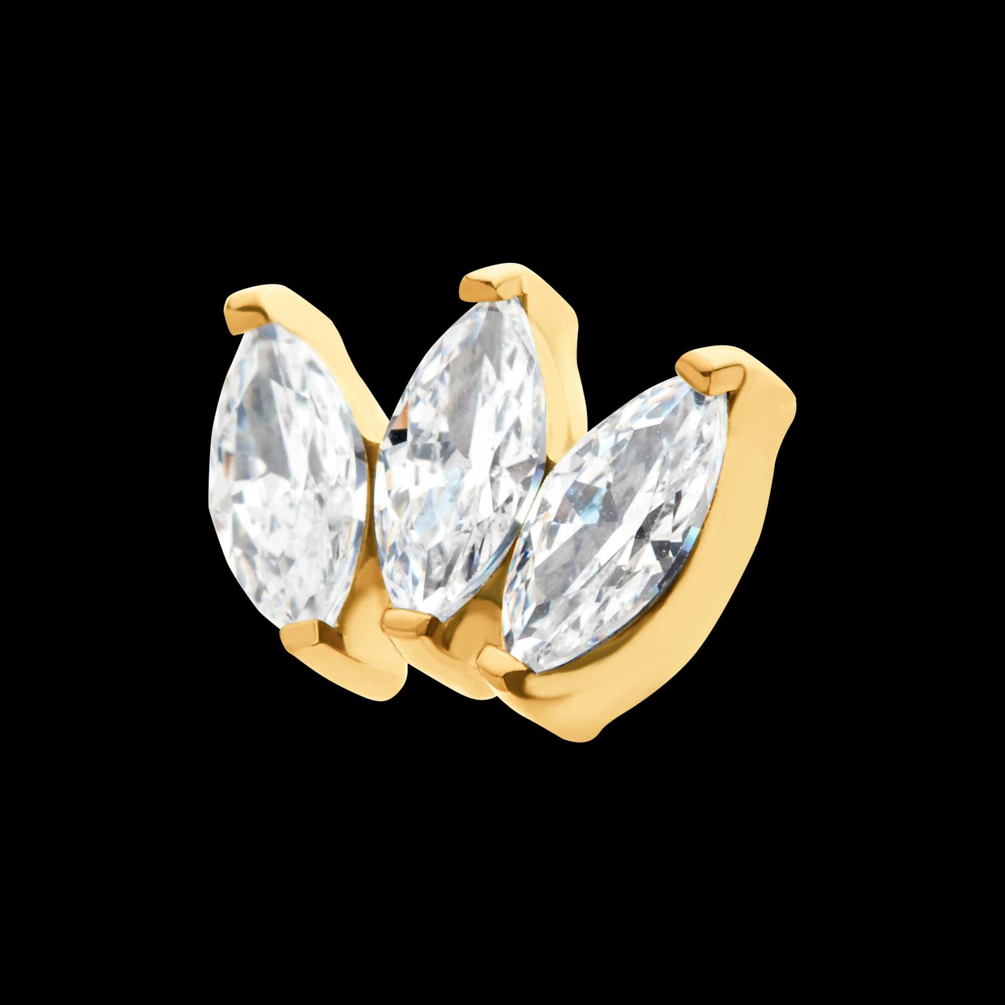 24Kt Gold PVD Titanium Threadless with Prong Set Marquise CZ 3-Cluster Top