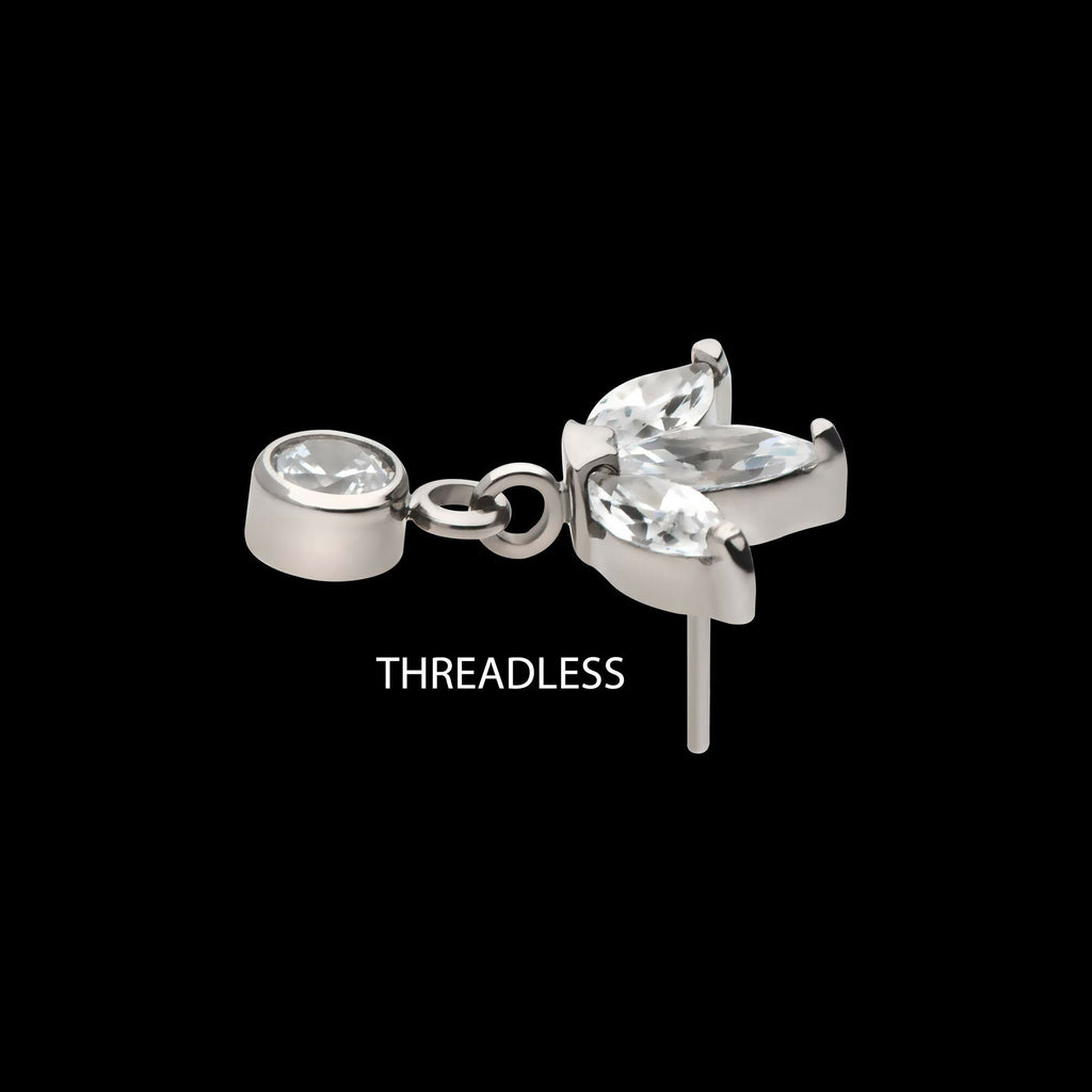 Titanium Threadless 3 Marquise Fan Top with Bezel Gem Dangle