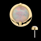 14Kt Yellow Gold Threadless with 2-Prong Set White Opal Round Top