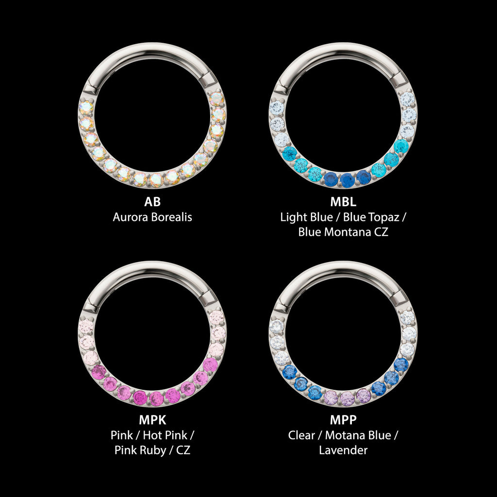 Front Facing Hinged Segment Clicker with CNC Set 1mm Ombre Fade Gem Hoop Earring / Nosering – Titanium