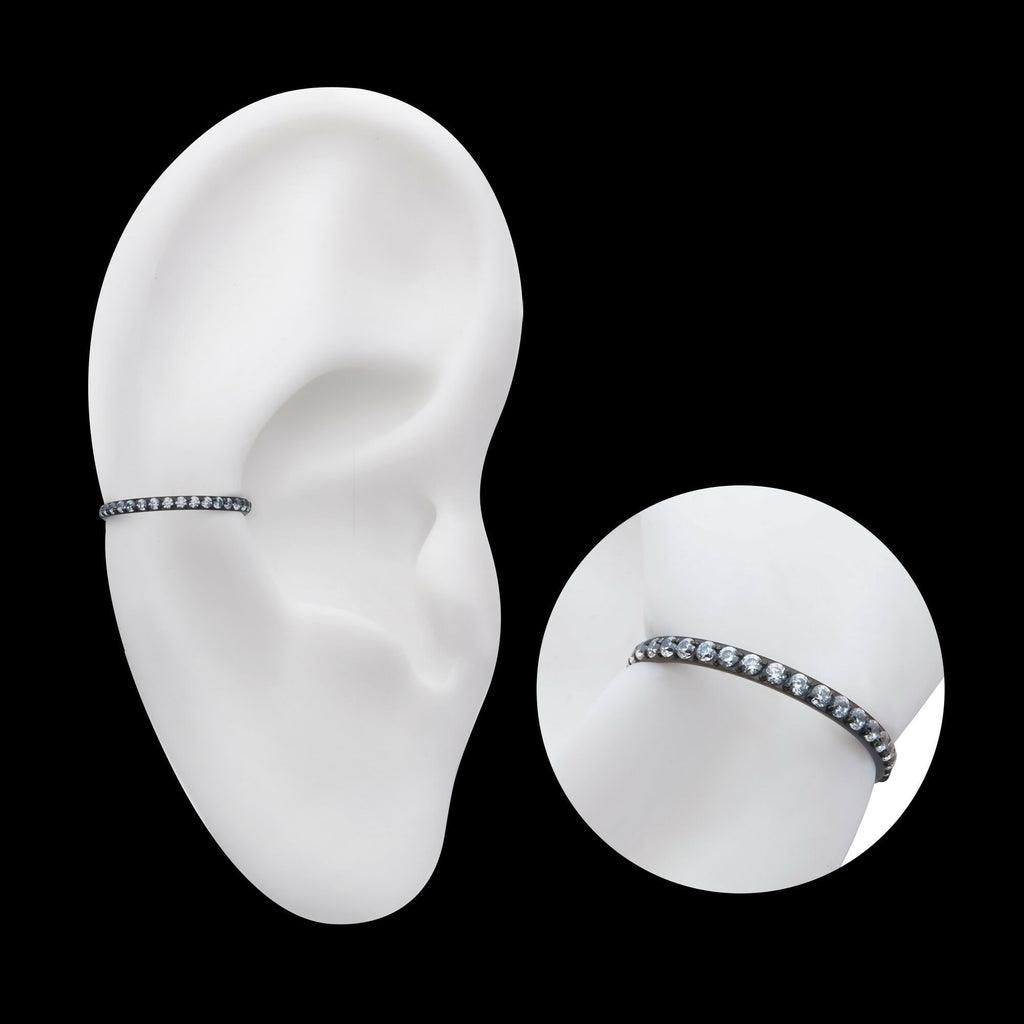 Black PVD Titanium CNC Set Clear CZ Eternity Side Facing Hinged Segment Clicker Hoop Earring / Nosering