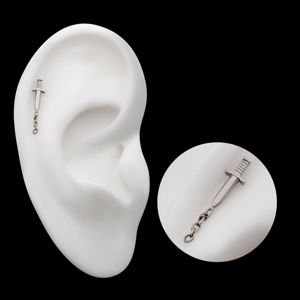 Titanium Threadless Dagger Top with Dangle 8mm Chain