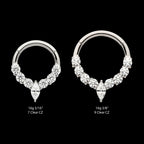 Clustered Prong Set Round CZ with Center Marquise CZ Front Facing Hinged Segment Clicker Hoop Earring / Nosering – Titanium