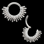 Pronged Round CZ Sun Rays Cluster Front Facing Hinged Segment Clicker Hoop Earring / Nosering – Titanium