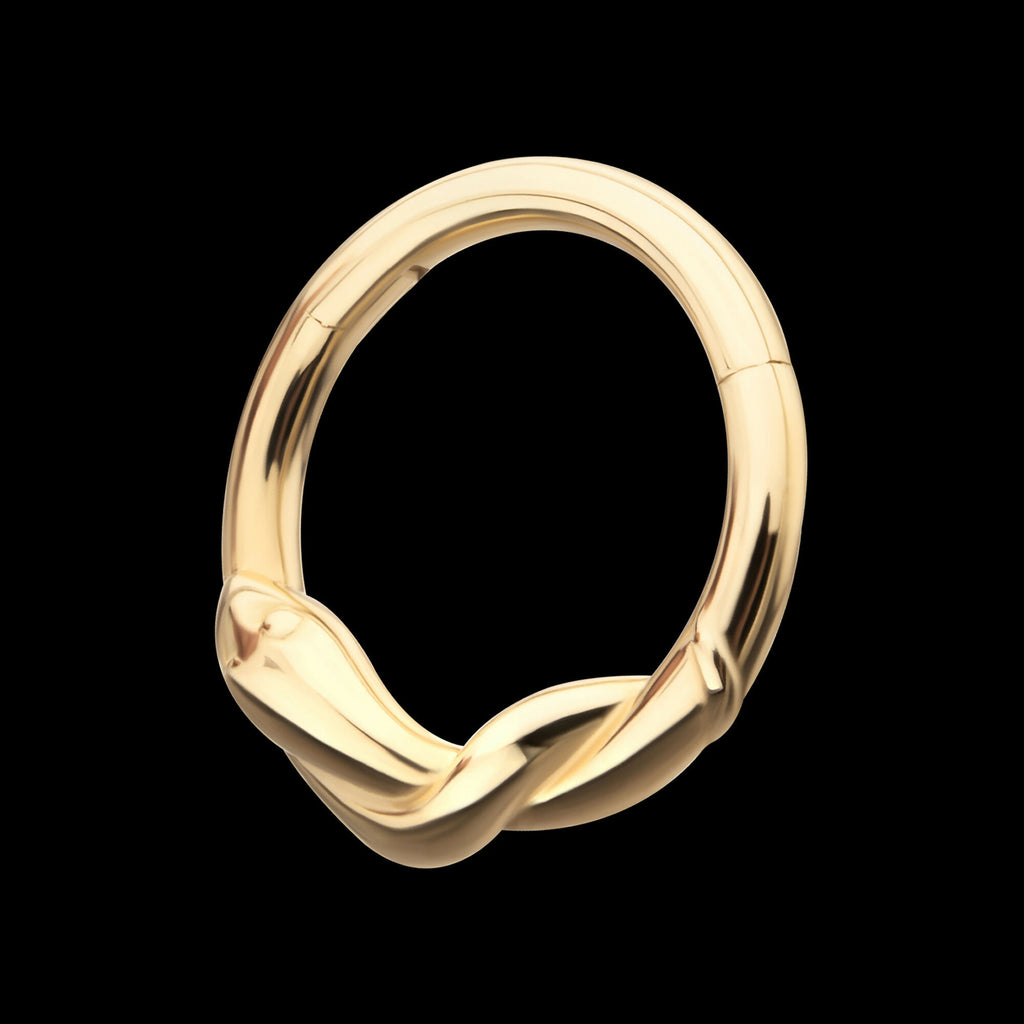 Snake Twisted Front Facing Hinged Segment Clicker Hoop Earring / Nosering – 14Kt Yellow Gold