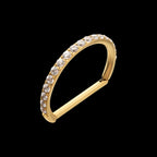 24Kt Gold PVD Titanium D-Ring Clicker with CNC Set Clear CZ Gem Hoop Earring / Nosering