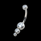 Internally Threaded with Bezel Set CZ 3-Drop Cluster Navel Curve Earring / Nosering – Titanium