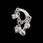 Internally Threaded Fixed Top Curved Barbell with Triple Floating Prong Gem Dangle Earring / Nosering – Titanium