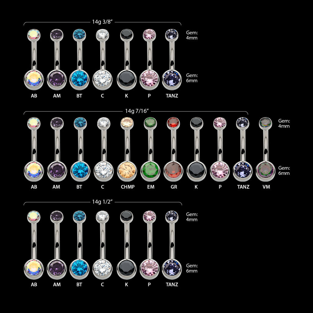 Internally Threaded Double Bezel Round with Smooth Rounded Back & Fixed Bottom Navel Earring / Nosering – Titanium