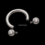 Internally Threaded Forward Facing Bezel Set Round Gem Circular Barbell Earring / Nosering – Titanium