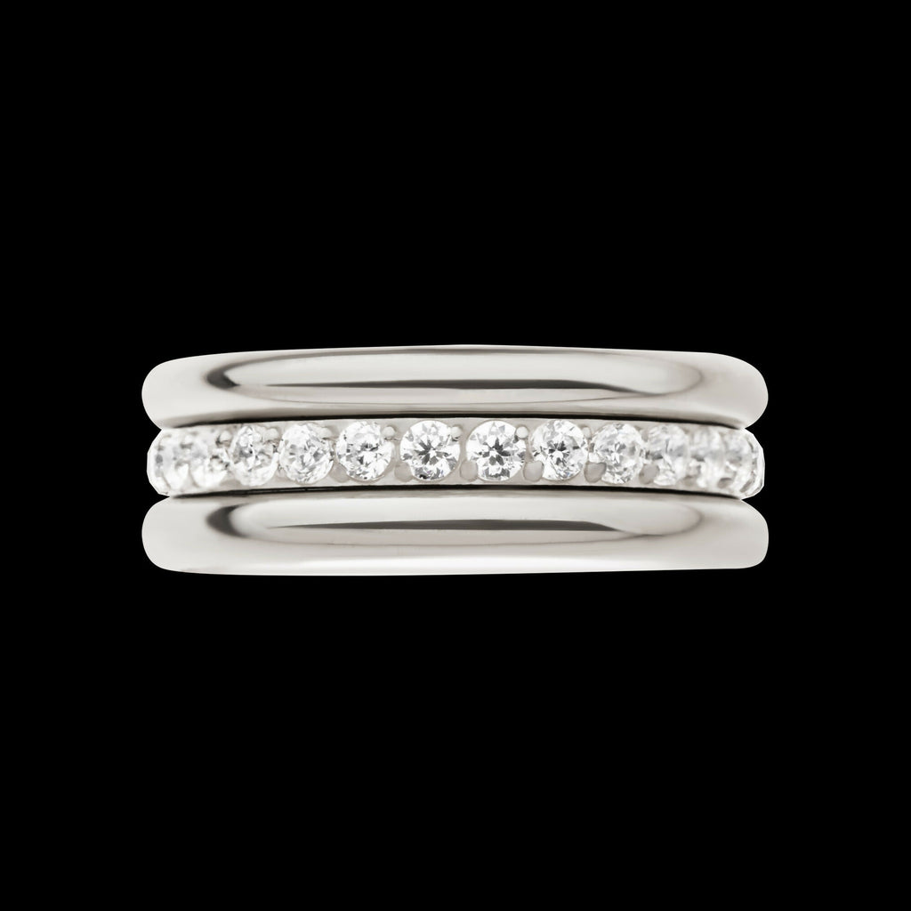 Triple Stacked with CNC Set CZ Center Line Side Facing Hinged Segment Clicker Hoop Earring / Nosering – Titanium
