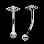Internally Threaded with Tri Bead Bezel Set CZ Cluster Fixed Top Curved Barbell Earring / Nosering – Titanium