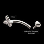 Internally Threaded Butterfly Fixed Top Curved Barbell with Prong Set Marquise & Round Gem Earring / Nosering – Titanium