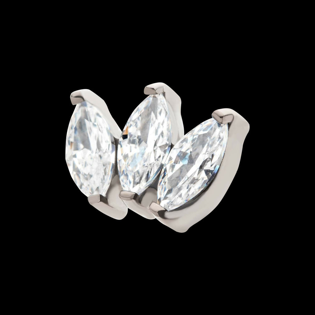 Titanium Threadless with Prong Set Marquise CZ 3-Cluster Top