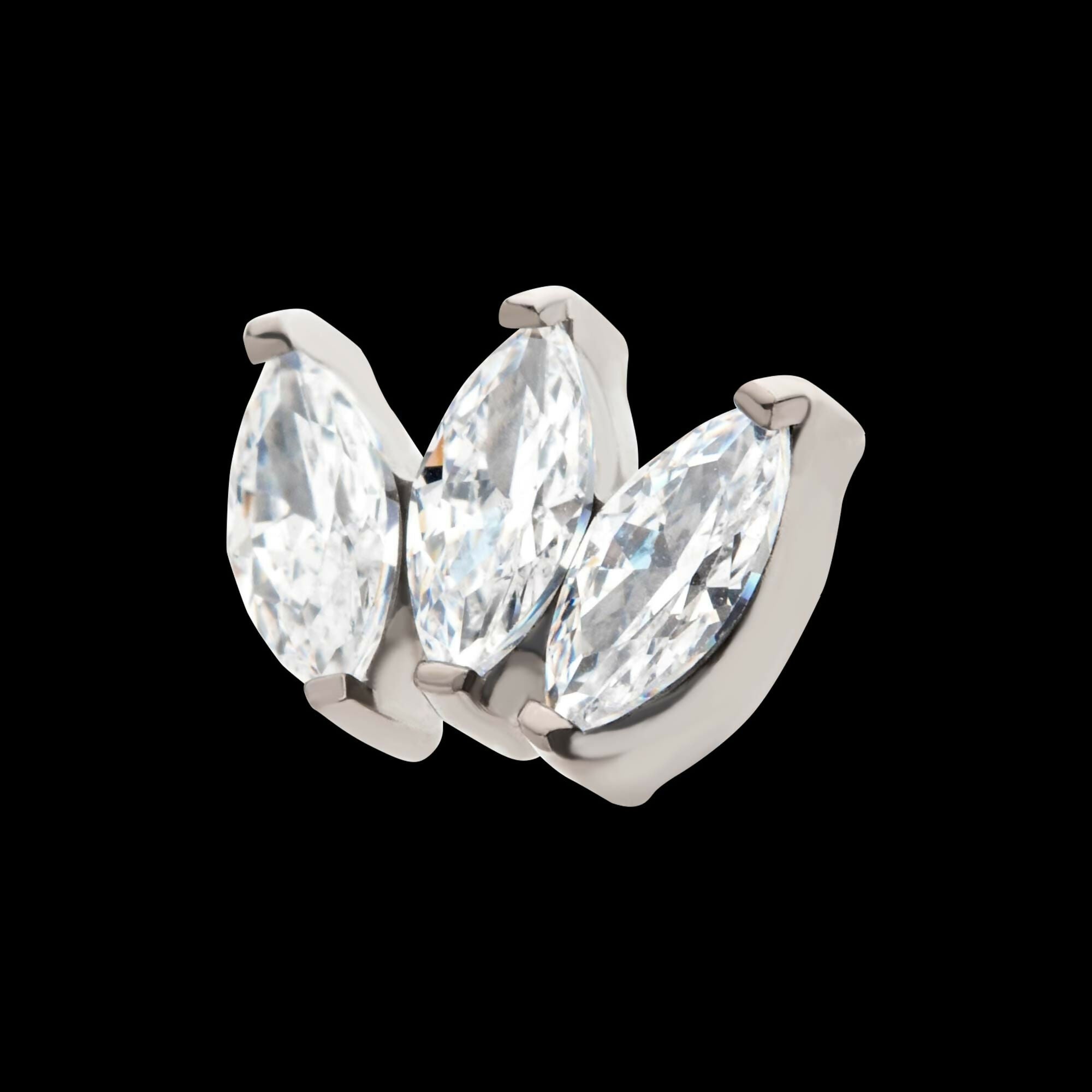 Titanium Threadless with Prong Set Marquise CZ 3-Cluster Top