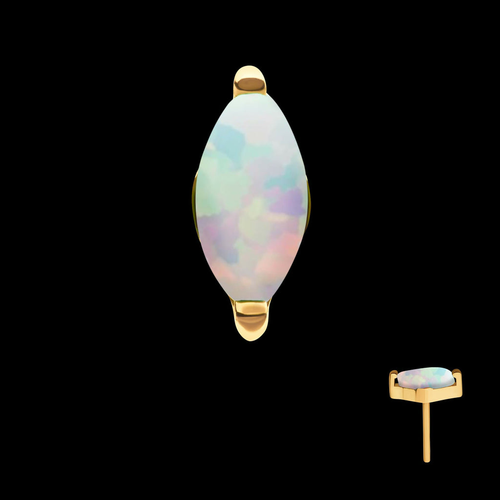 24Kt Gold PVD Titanium Threadless with 2-Prong Marquise Opal Top