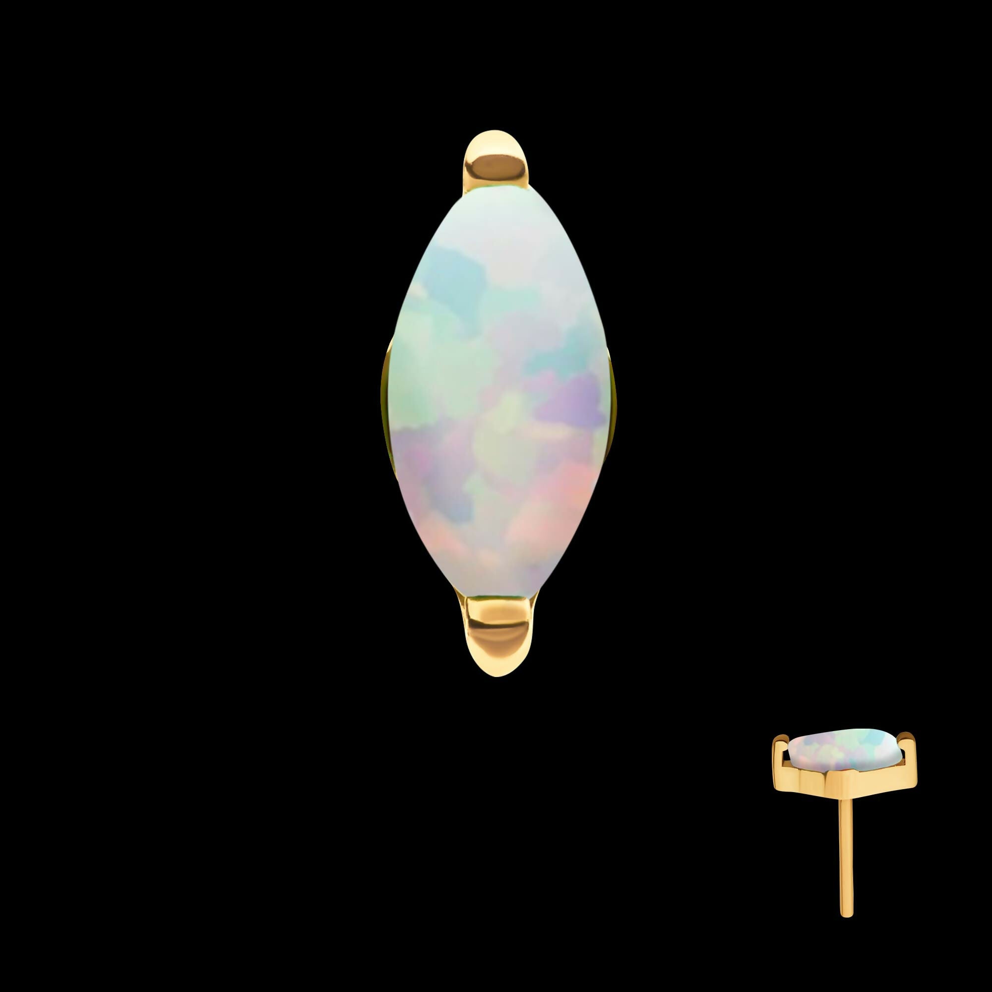 24Kt Gold PVD Titanium Threadless with 2-Prong Marquise Opal Top