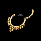 24KT Gold PVD Titanium Beaded Classic Clustered Front Facing Hinged Segment Clicker Hoop Earring / Nosering