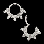 Double Row CNC Set Round CZ with 5 Round CZ Spike Edge Front Facing Hinged Segment Clicker Hoop Earring / Nosering – Titanium