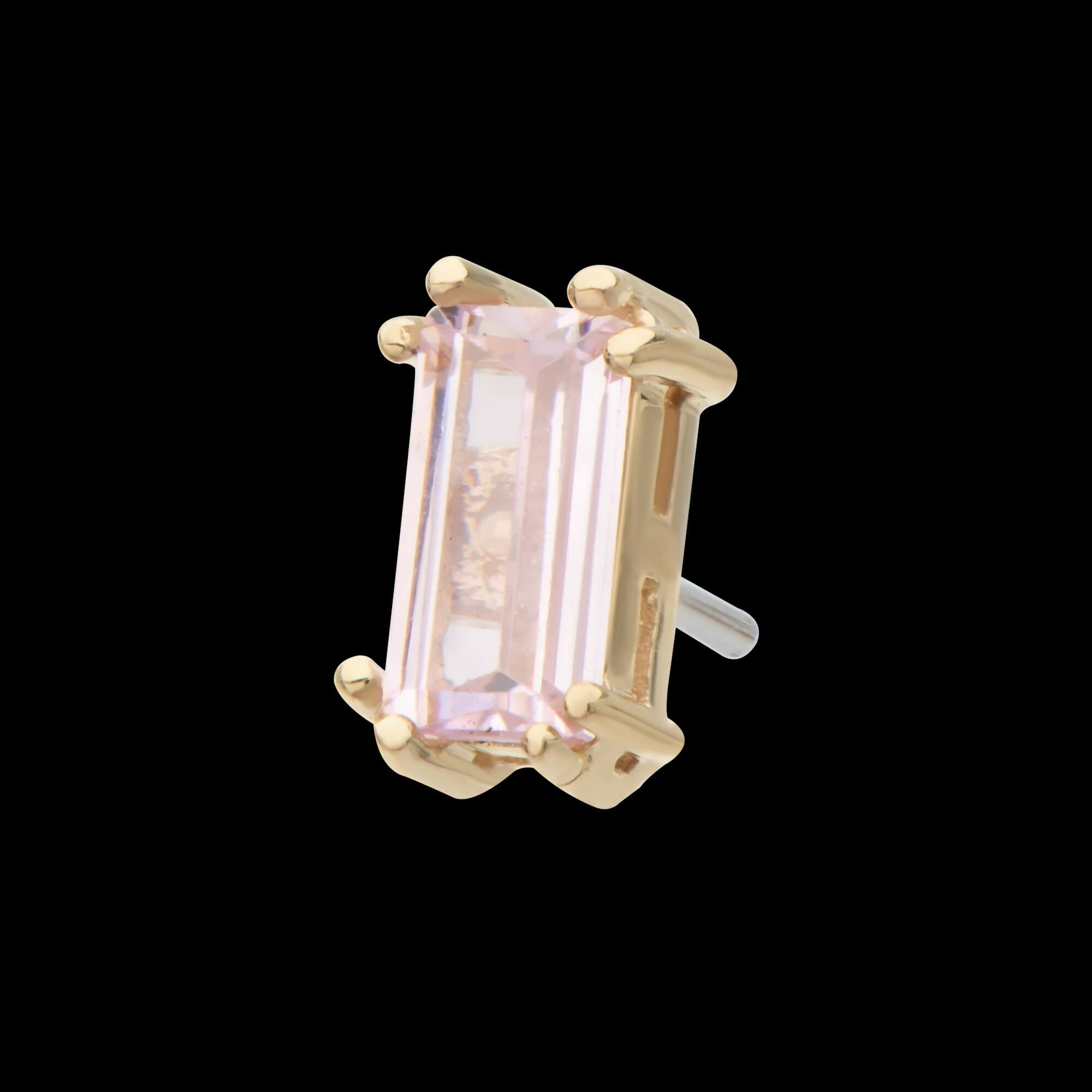 14Kt Yellow Gold Threadless Emerald Cut Pink CZ Top