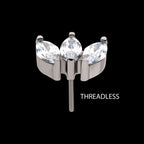 Titanium Threadless with Prong Set Marquise CZ 3-Cluster Top