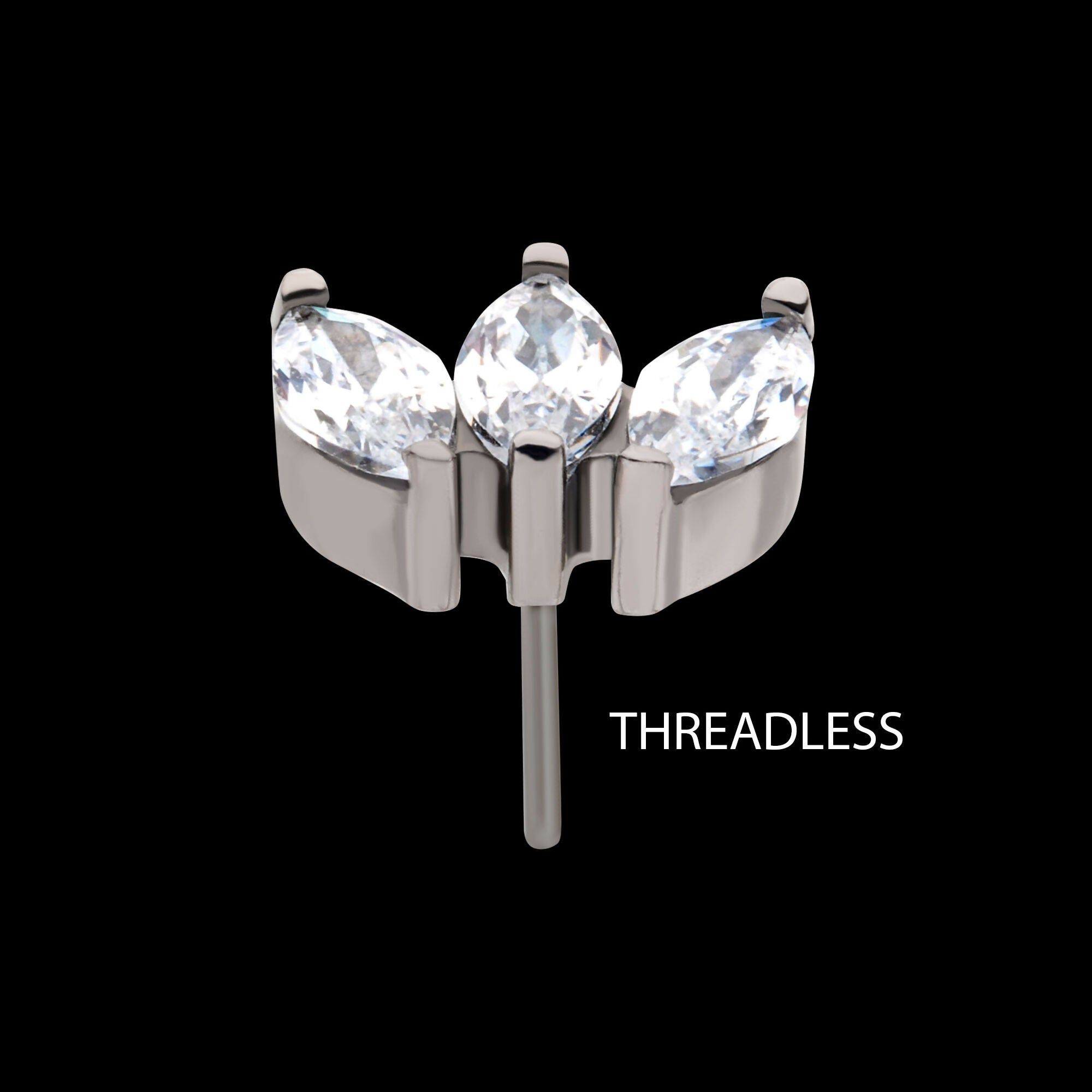 Titanium Threadless with Prong Set Marquise CZ 3-Cluster Top