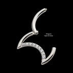 Crescent Moon with CZ Front Facing Hinged Segment Clicker Hoop Earring / Nosering – Titanium