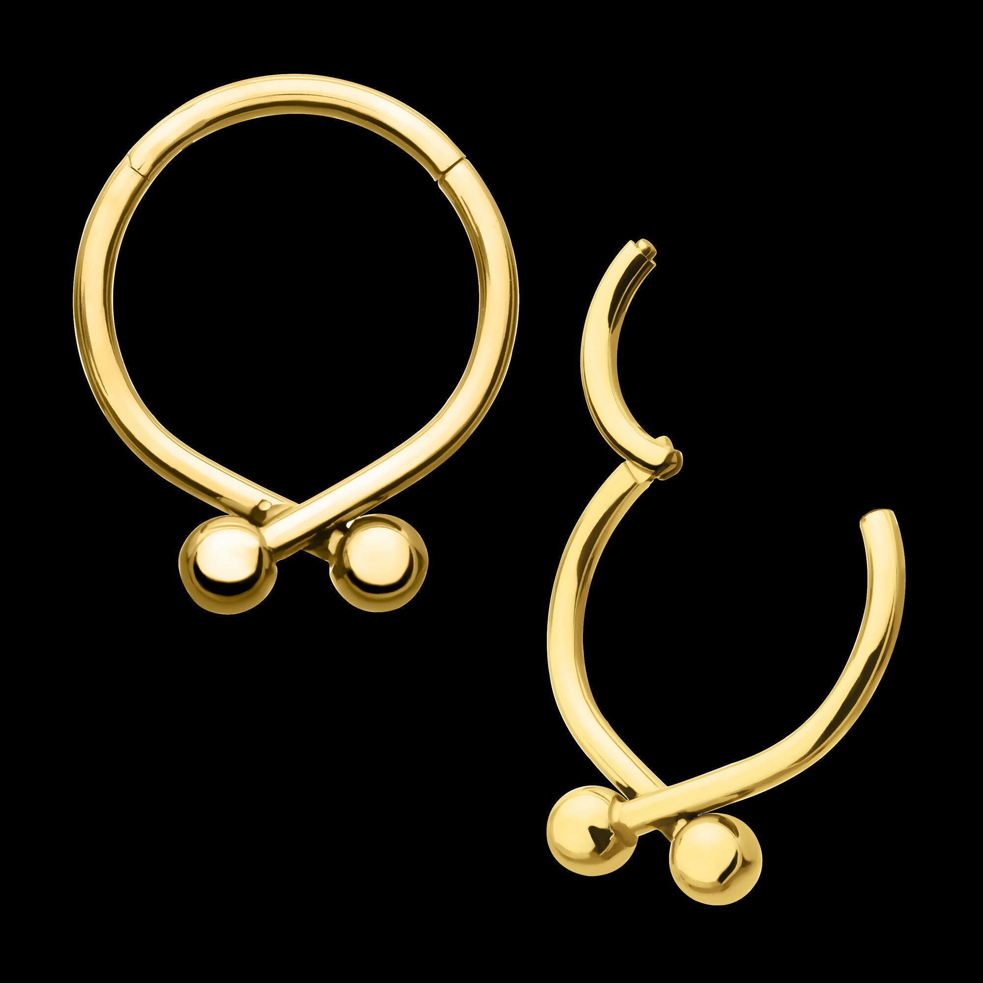 24Kt Gold PVD Titanium Twister Ball Hinged Segment Hoop Clicker Earring / Nosering