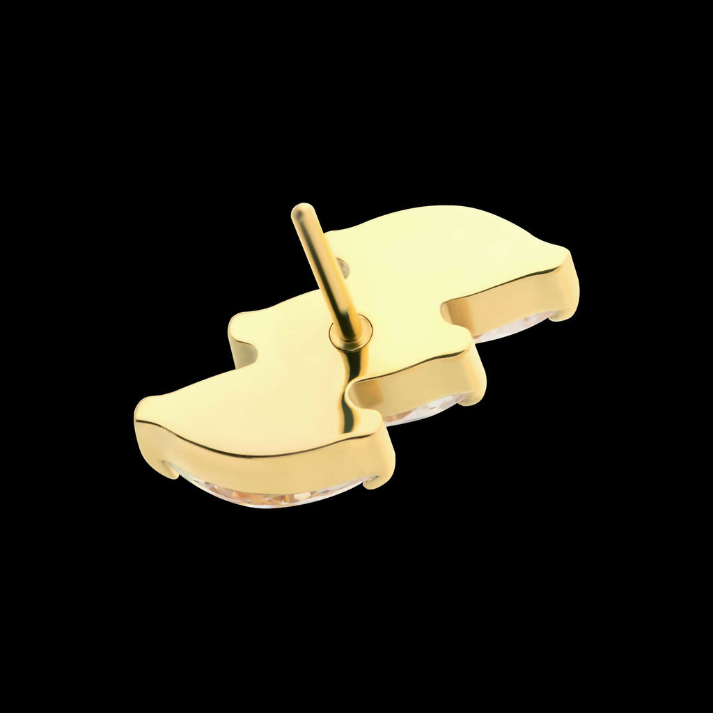 24Kt Gold PVD Titanium Threadless Prong Set Marquise CZ Diagonal 3-Cluster Top