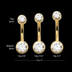 24Kt Gold PVD Titanium Internally Threaded Double Bezel Round with Smooth Rounded Back & Fixed Bottom Navel Earring / Nosering