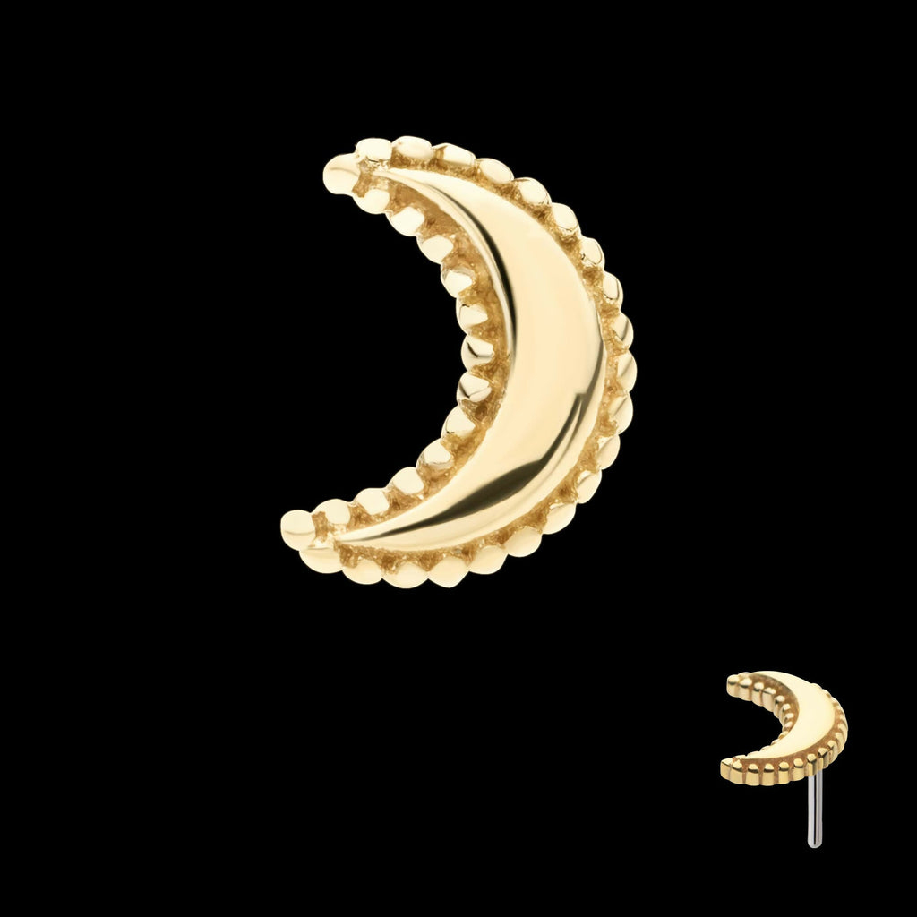 14Kt Yellow Gold Threadless Beaded Edge Crescent Moon Top