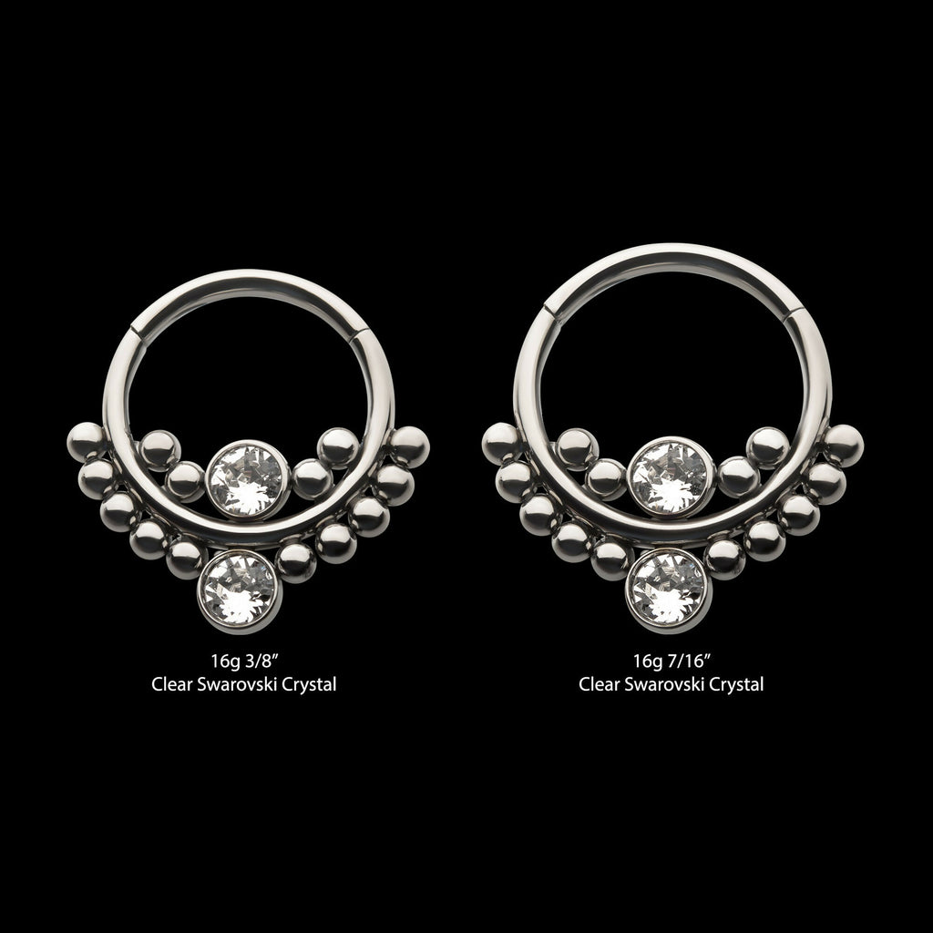Bezel Set Swarovski Crystal Cluster Beads Front Facing Hinged Segment Clicker Hoop Earring / Nosering – Titanium