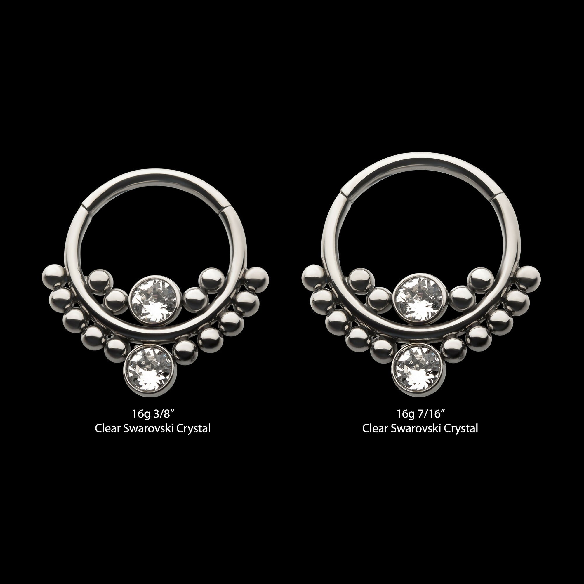 Bezel Set Swarovski Crystal Cluster Beads Front Facing Hinged Segment Clicker Hoop Earring / Nosering – Titanium